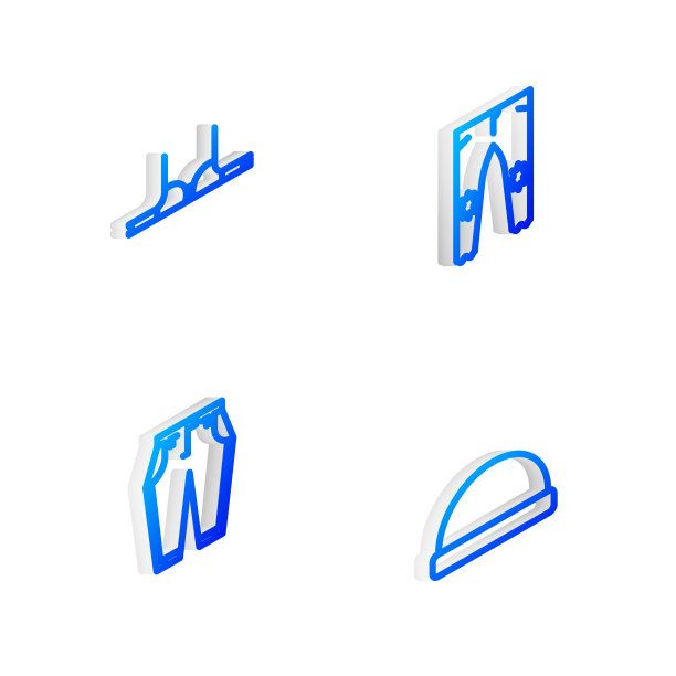 设置等距线裤子胸罩和无檐帽图标图片下载