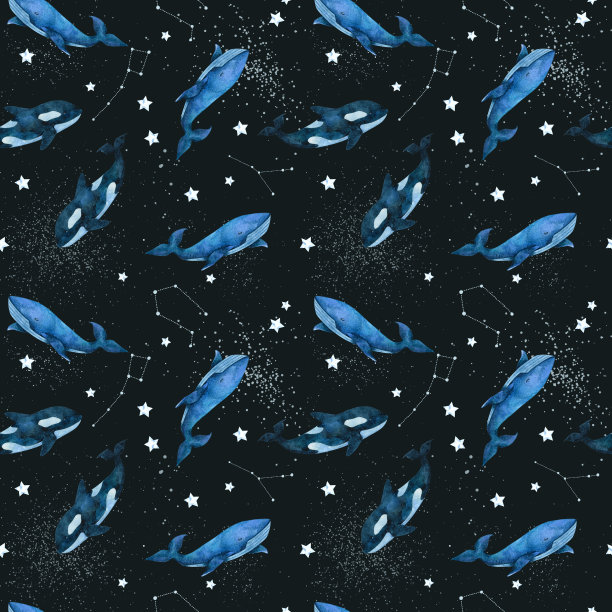 宇宙中的鲸鱼图案是黑色的图片下载