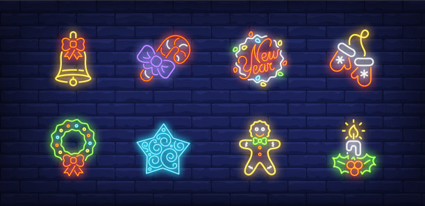 新年装饰霓虹招牌套图片下载