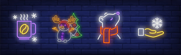 冬日霓虹招牌配上热咖啡图片下载