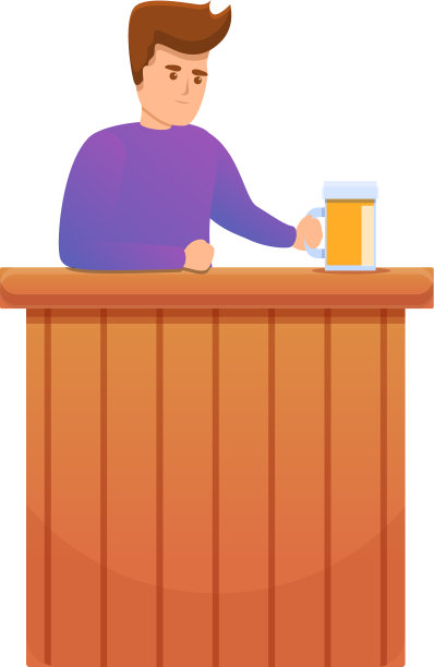 酒保与啤酒杯图标卡通风格图片下载