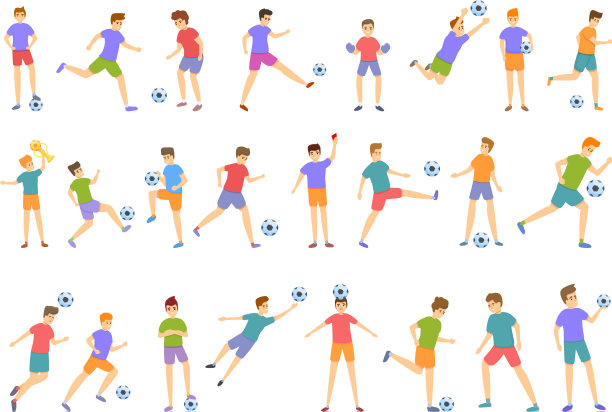 孩子们玩足球图标设置卡通风格图片下载