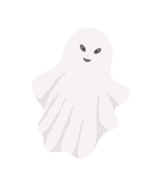 小可爱的白色鬼与脸的情绪矢量插画上的白色，卡通幽灵简单的人物彩色绘画万圣节节日庆祝，横幅，童话人物装饰图片下载