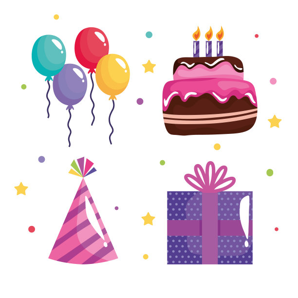 捆绑四个派对生日庆祝图标图片下载