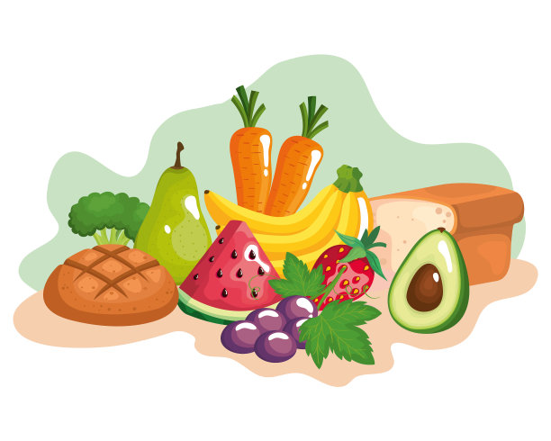 蔬菜和水果与健康食物设置图标图片下载