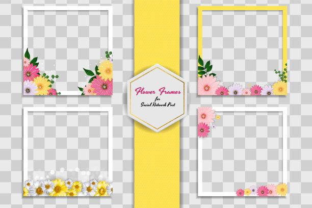 空的相框模板与春天的花图片下载
