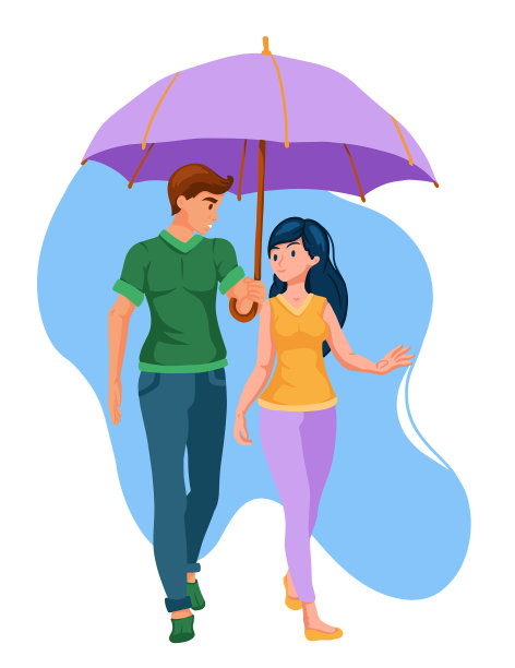 一对甜蜜的情侣撑着伞在散步图片下载