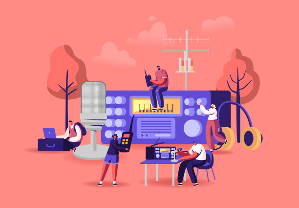 微型男性和女性角色无线电爱好者图片下载