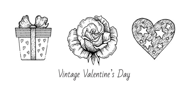 情人素描设置复古涂鸦图标图片下载