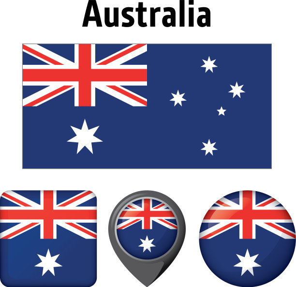 旗帜澳大利亚和几个图标图片下载