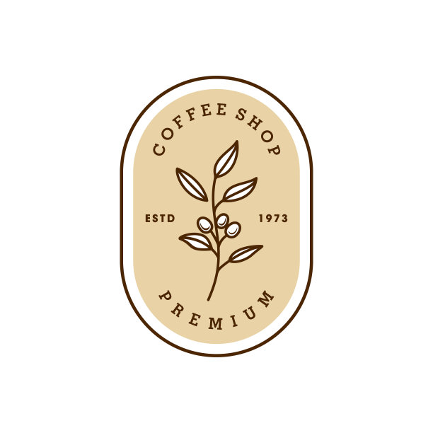 简单的徽章咖啡豆和叶枝自然图片下载