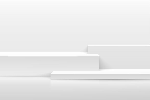 现代白色和灰色立方体基座讲台。几何平台的步骤。白色小墙场景。矢量渲染三维形状的产品显示演示。抽象的工作室房间概念。EPS10向量。图片下载