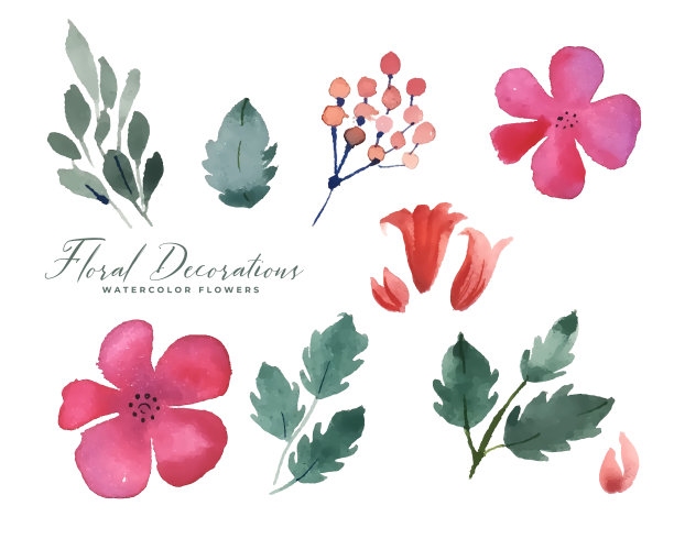 花和水彩叶装饰包图片下载