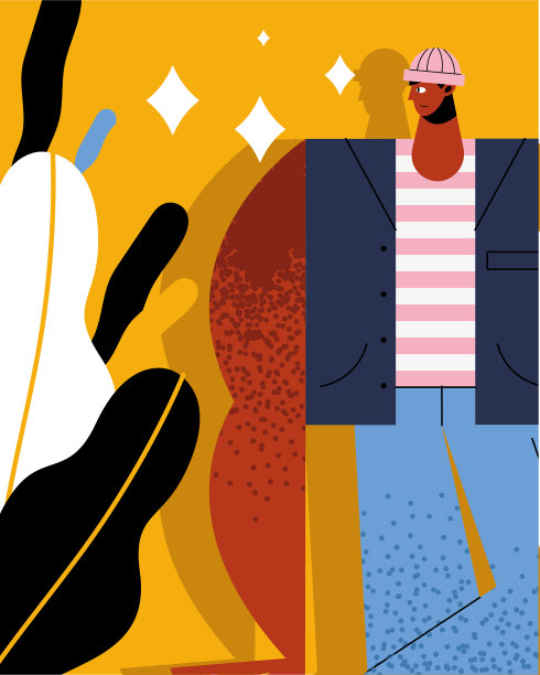 男人卡通与牛仔裤上的叶子叶子的背景图片下载