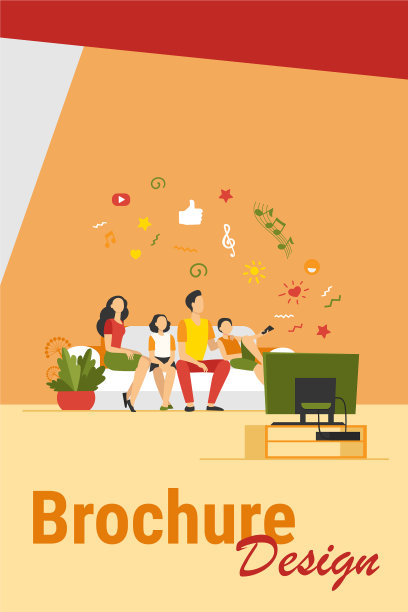 卡通幸福家庭一起看电视图片下载