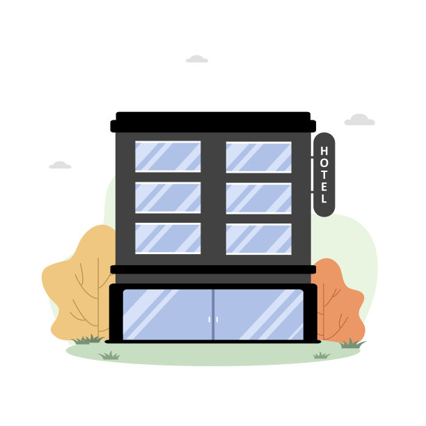 酒店建筑在白色背景上的平坦风格图片下载