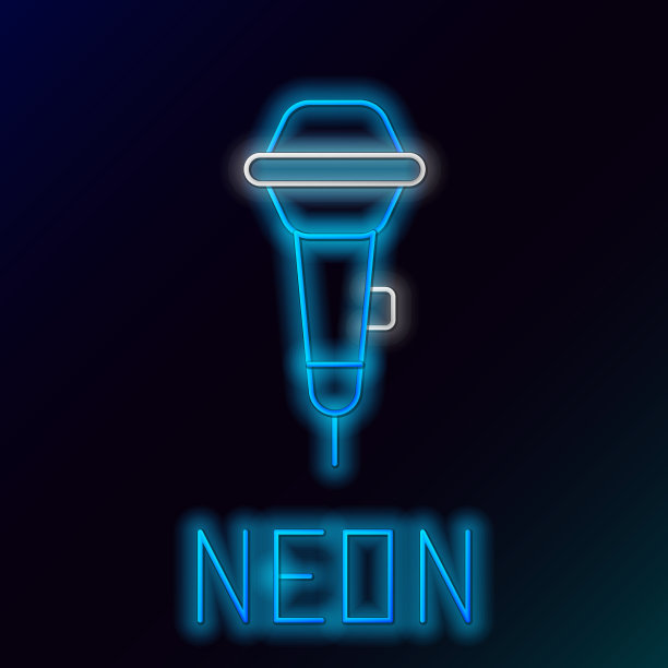 发光的霓虹灯线麦克风图标隔离图片下载