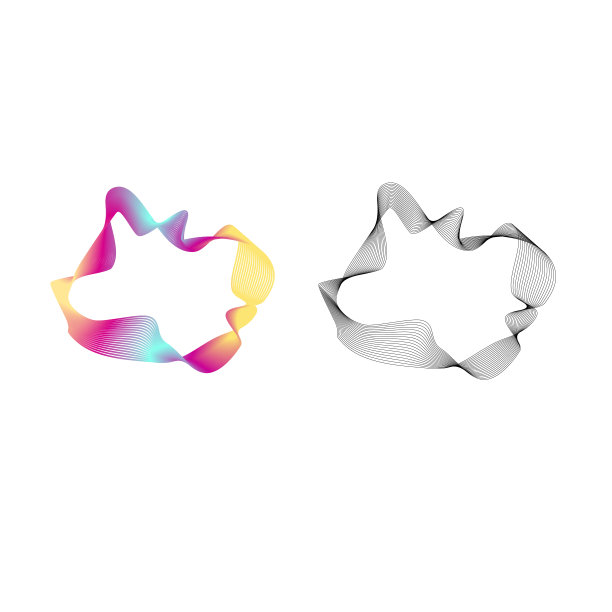 两个圆形混合在色带或波浪颜色梯度和黑白在白色的背景。图片下载