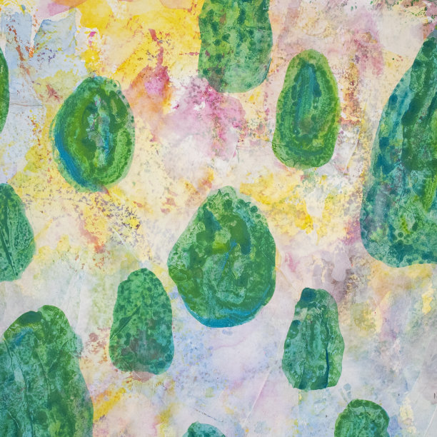 手绘绿色图案上的多色纹理图片下载