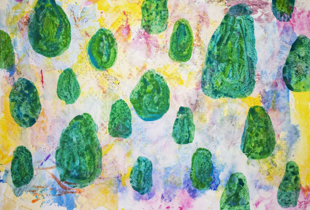 手绘绿色图案上的多色纹理图片下载