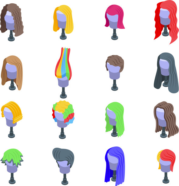 假发图标设置等距风格图片下载