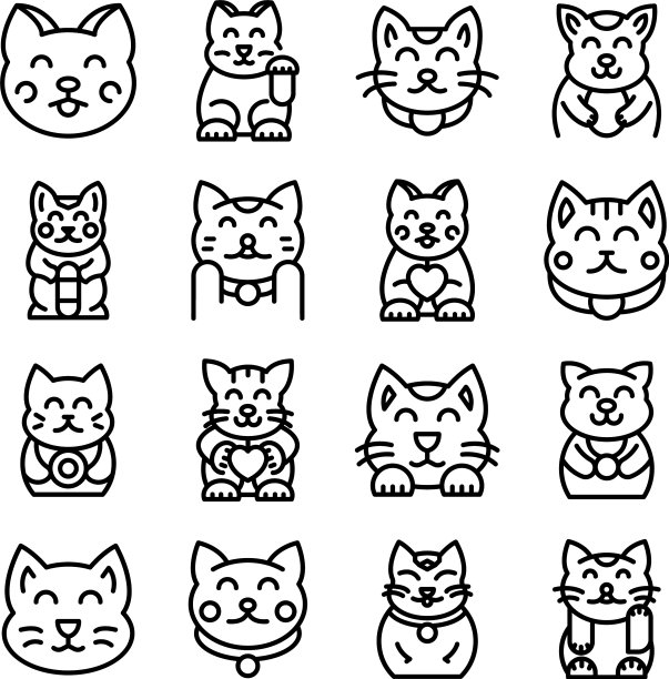 幸运猫图标设置轮廓风格图片下载