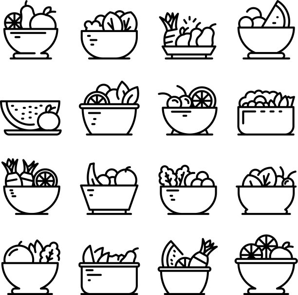 水果沙拉图标设置轮廓风格图片下载