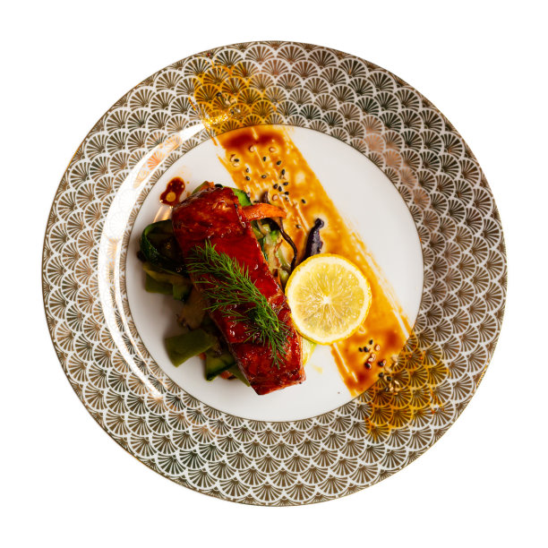 蜂蜜酱油三文鱼配炒蔬菜图片下载