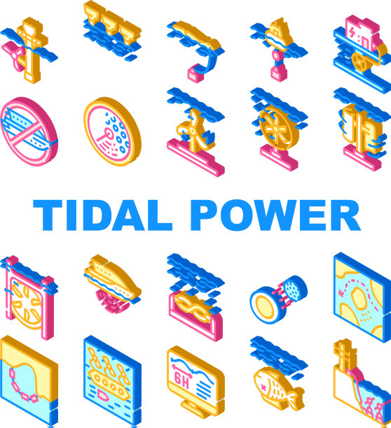 潮汐发电厂收集图标集图片下载