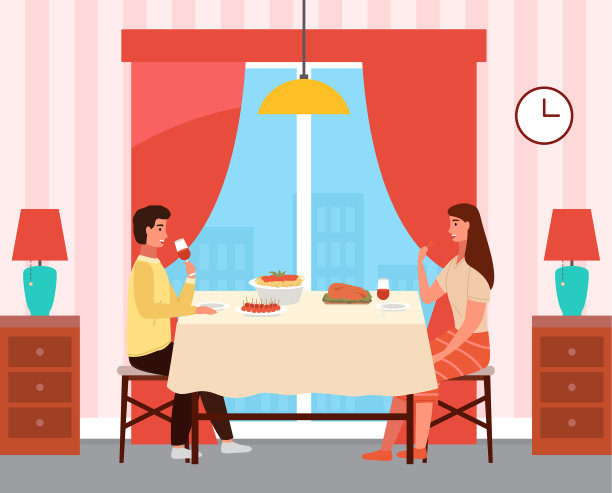 一对夫妇吃着意大利菜，喝着图片下载