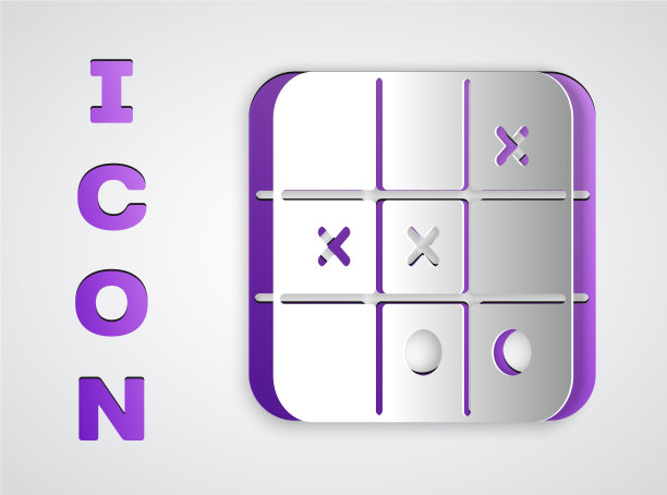 剪纸tic tac - toe游戏图标孤立在灰色图片下载