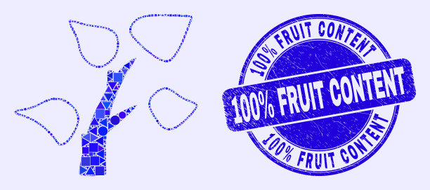 蓝色刻花100%水果含量密封和图片下载