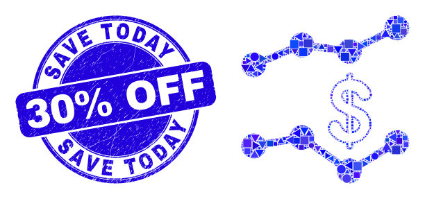 蓝色垃圾今天节省百分之三十的邮票印章图片下载