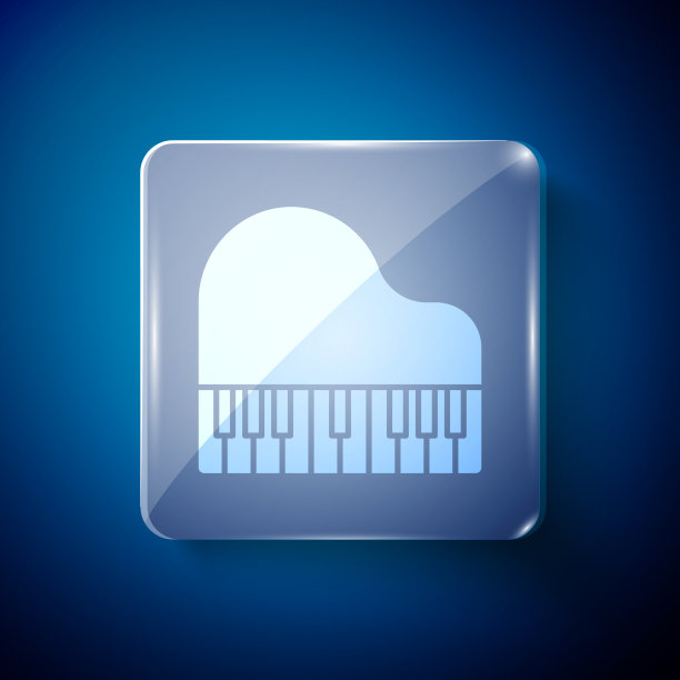 白色大钢琴图标孤立在蓝色背景图片下载