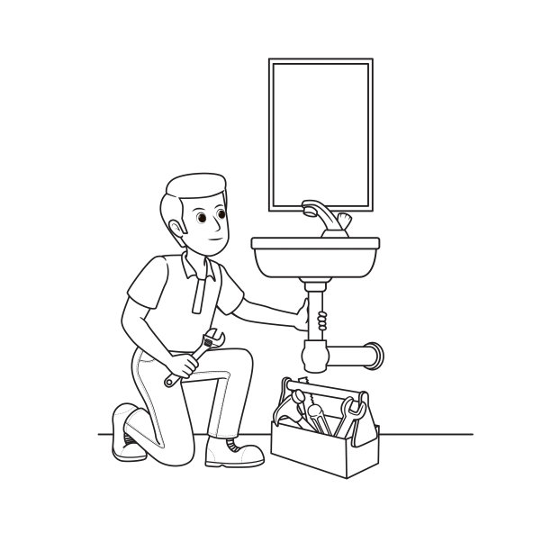 矢量插图的水管工孤立在白色的背景。工作和职业概念。卡通人物。教育和学校儿童涂色页，可打印，活动，工作表，抽认卡。图片下载