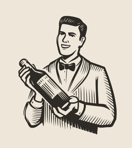 侍者或侍酒师提供一瓶葡萄酒图片下载