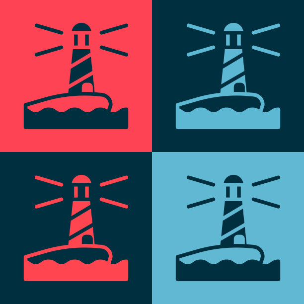 波普艺术灯塔图标孤立在颜色上图片下载