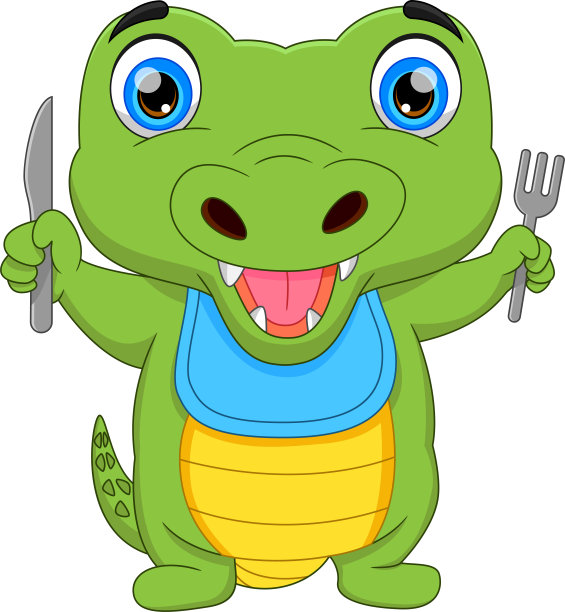 可爱的小鳄鱼拿着餐具图片下载