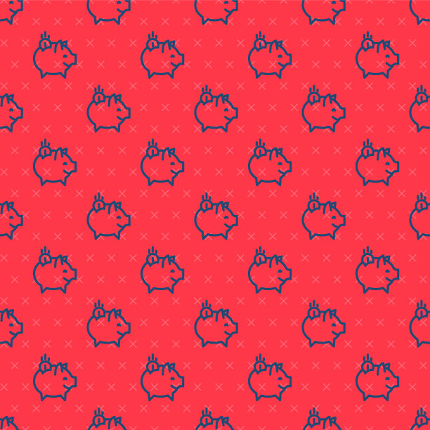 蓝线储蓄罐与硬币图标隔离图片下载