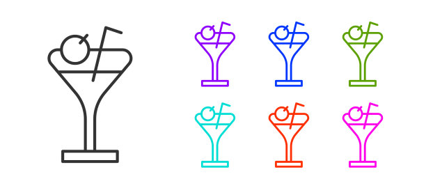 黑色线条马提尼玻璃图标孤立在白色图片下载