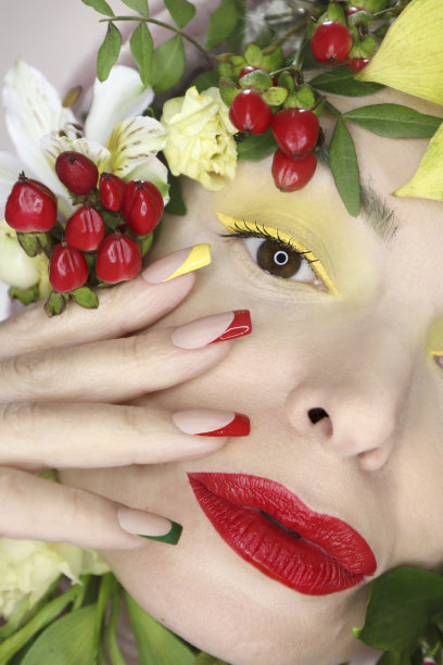 漂亮的夏日美甲和化妆。图片下载