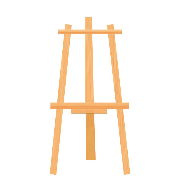 木制画架空空白纸模拟卡通风格孤立在矢量白色插图。艺术家设备，广告牌。图片下载