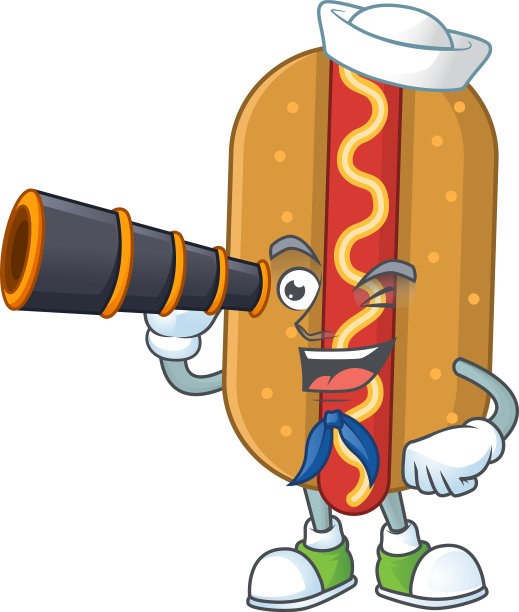 卡通图片热狗在水手使用双筒望远镜图片下载