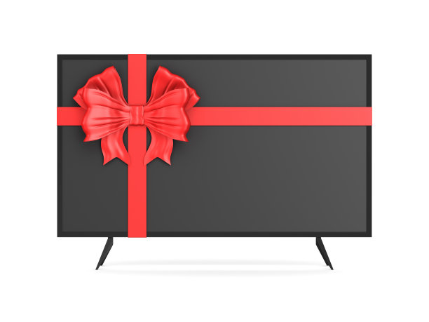 白色背景上带蝴蝶结的电视机。孤立的3 d演示图片下载
