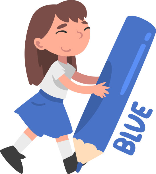 小女孩抱着大大的蓝色铅笔，可爱的小女孩在里面图片下载