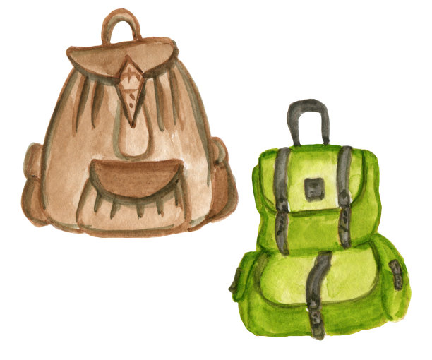 水彩剪纸艺术。野营的物品。夏天旅游。露营。明信片插图，剪贴簿，贴纸。图片下载