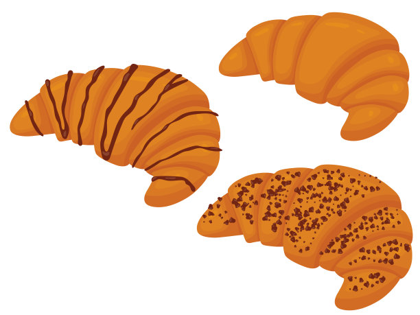 巧克力羊角面包套装。矢量图的甜糕点孤立在白色的背景。说明网站，目录，菜单和更多。图片下载