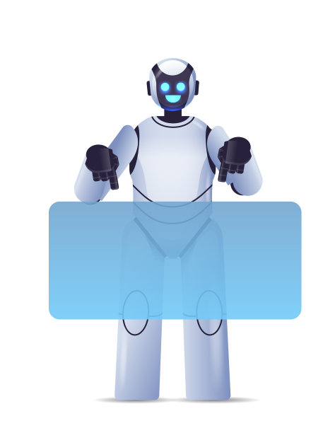 可爱的机器人机器人指着虚拟板现代机器人角色人工智能技术概念图片下载