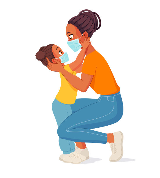 母女戴着口罩被隔离图片下载