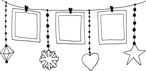 镜框心星雪花挂在晾衣夹上图片下载